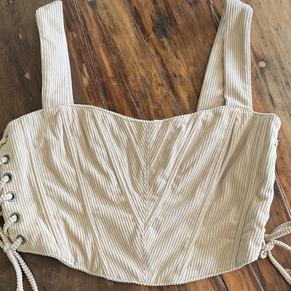 Women’s Cream Ribbed Corset Tank Top M